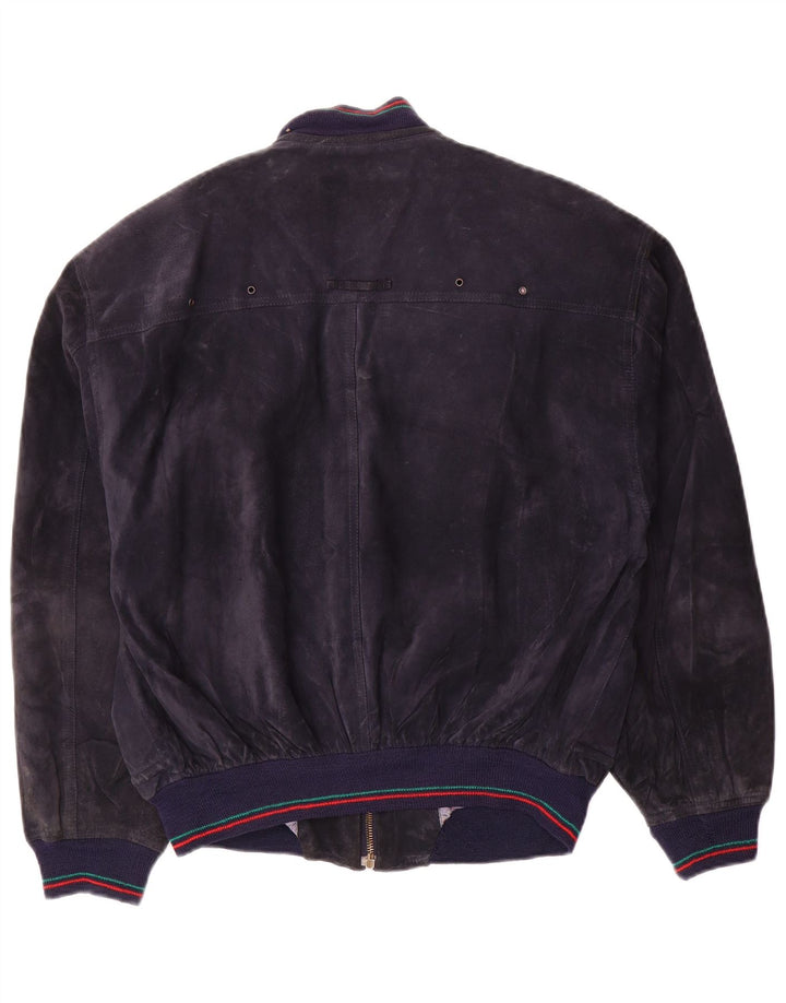 Cinquanta Mens Suede Bomber Jacket IT 48 Medium Navy Blue Leather