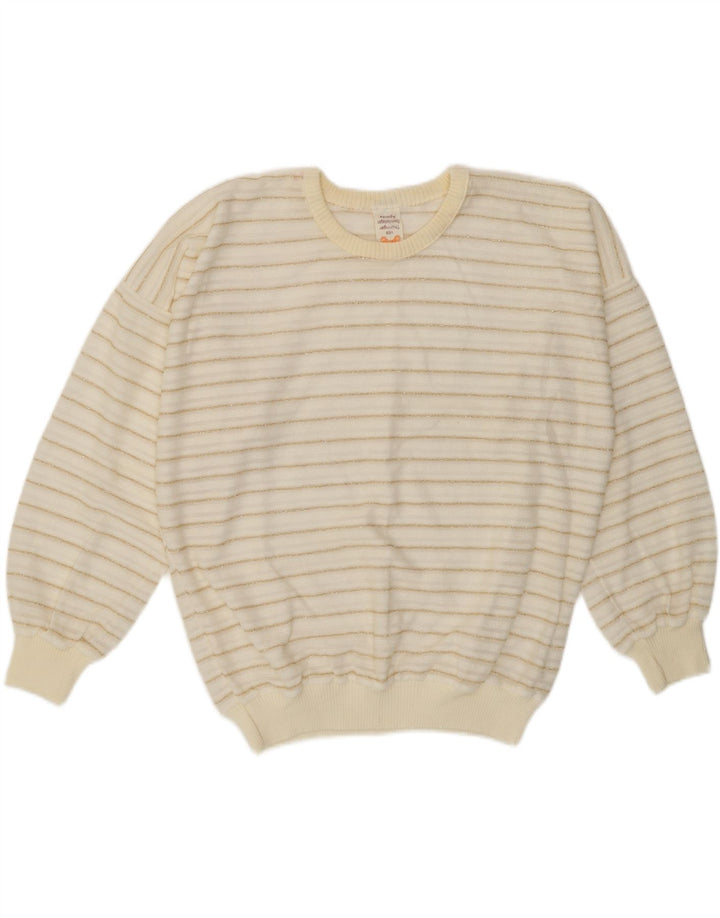 Vintage Womens Crew Neck Jumper Sweater EU 42 Large White Striped