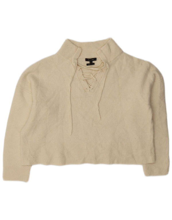 Massimo Dutti Maglione da donna con scollo a V UK 16 Large Lana bianco sporco