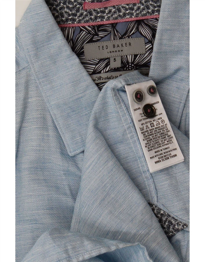 Ted Baker Mens Short Sleeve Shirt Size 5 XL Blue Flecked Cotton
