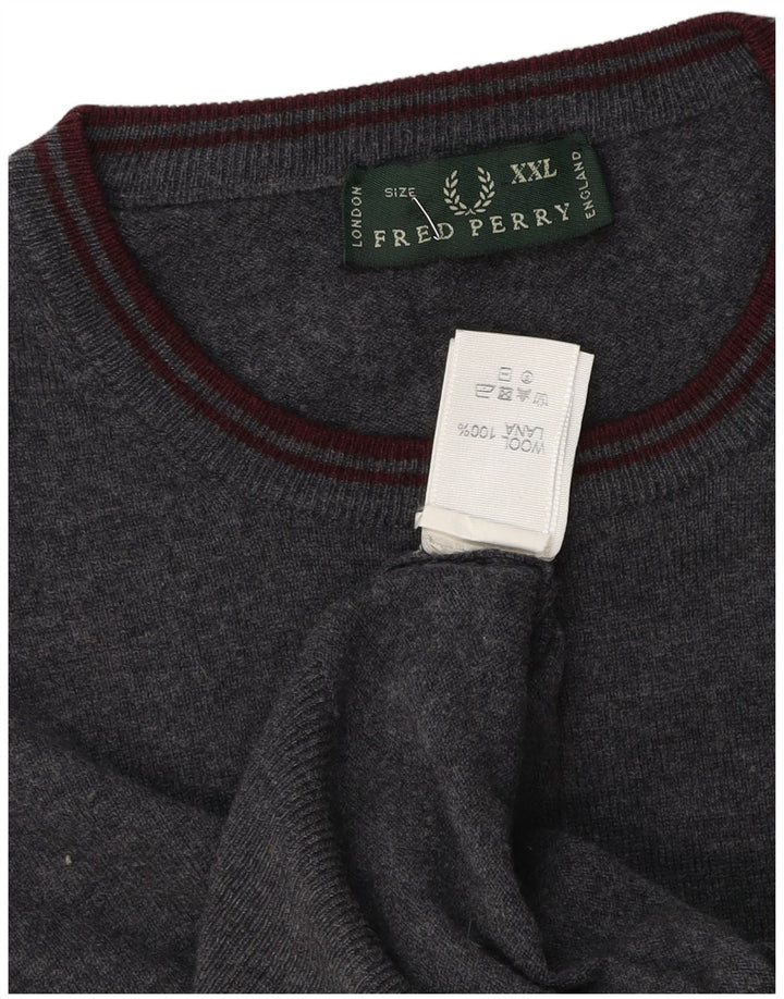Fred Perry Mens Crew Neck Jumper Sweater 2XL Grey Wool