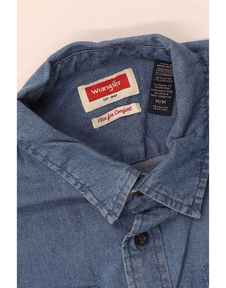 Wrangler Mens Short Sleeve Denim Shirt Medium Blue Cotton