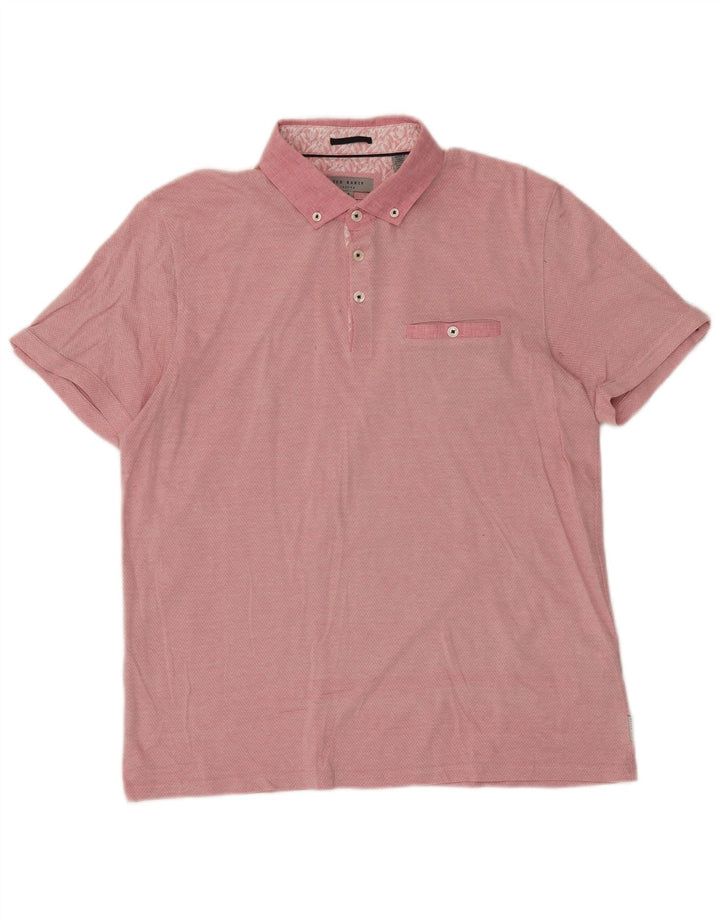 Ted Baker Mens Polo Shirt Size 4 Large Pink Chevron Cotton