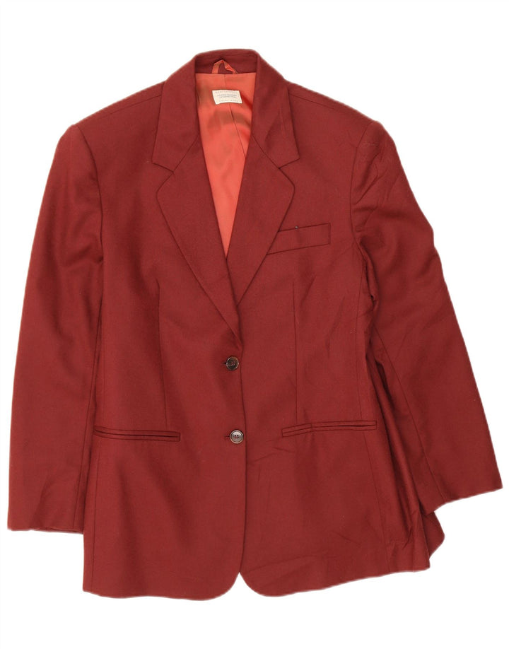 Benetton Womens Crop 2 Button Blazer Jacke IT 44 Medium Burgunder Wolle
