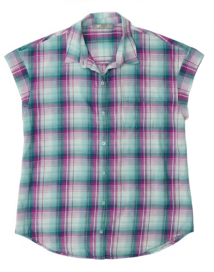 Lee Womens Riders Sleeveless Shirt UK 14 Medium Green Check Polyester