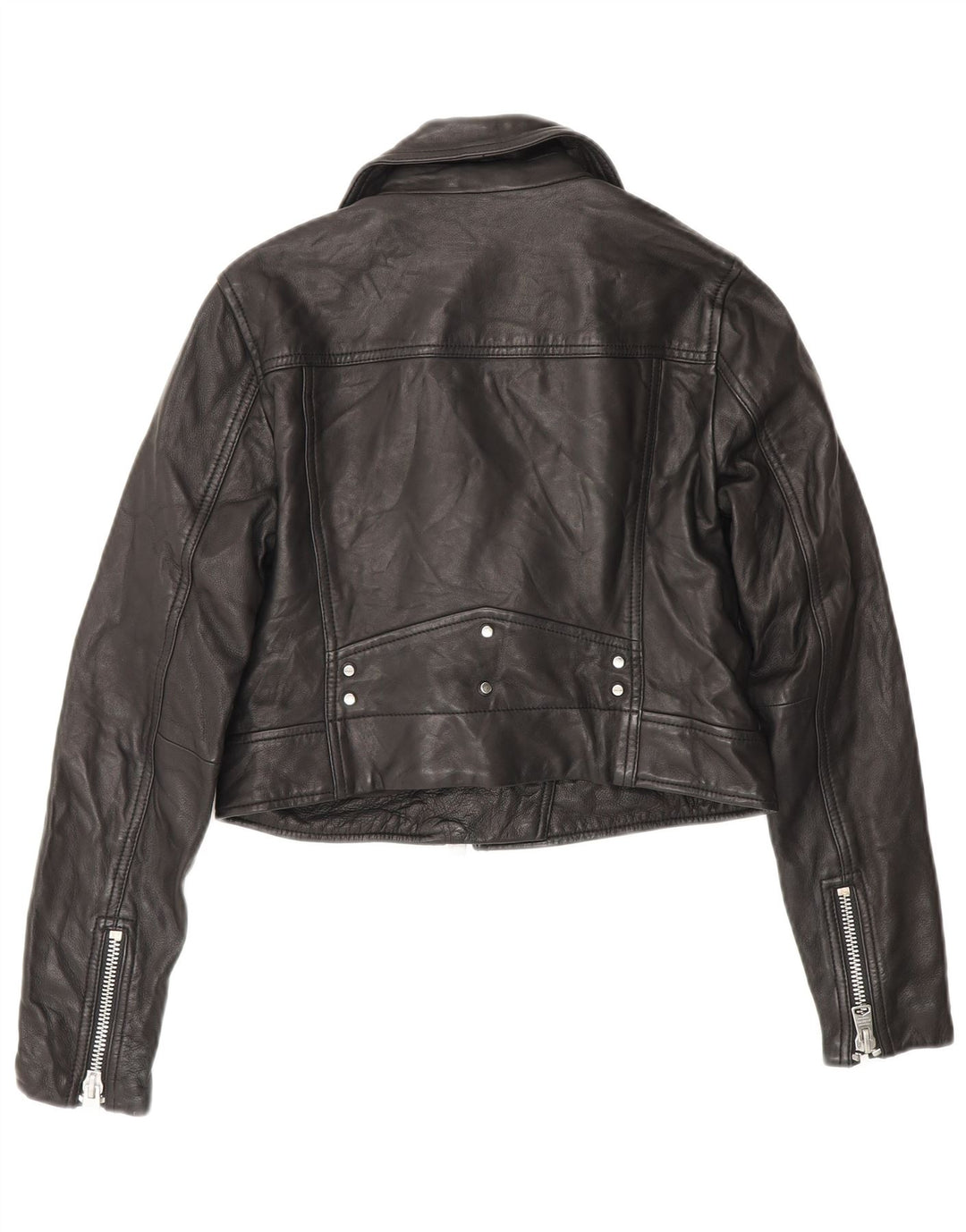 All Saints Womens Crop Leather Biker Jacket UK 4 XS Black Leather