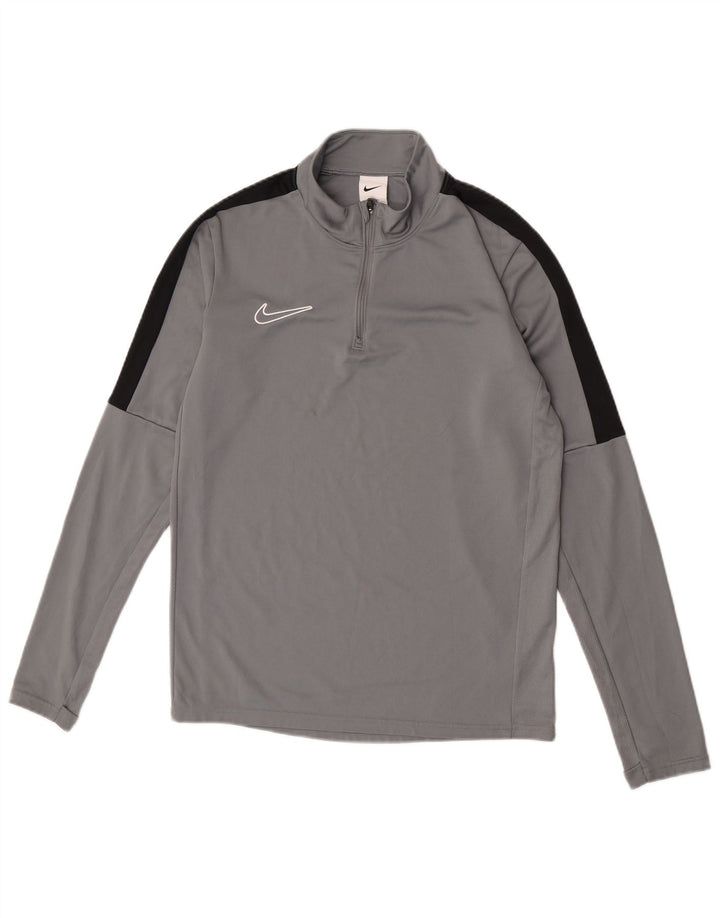 Nike Herre Dri Fit Top Langærmet med lynlåshals, lille grå Colourblock Polyester