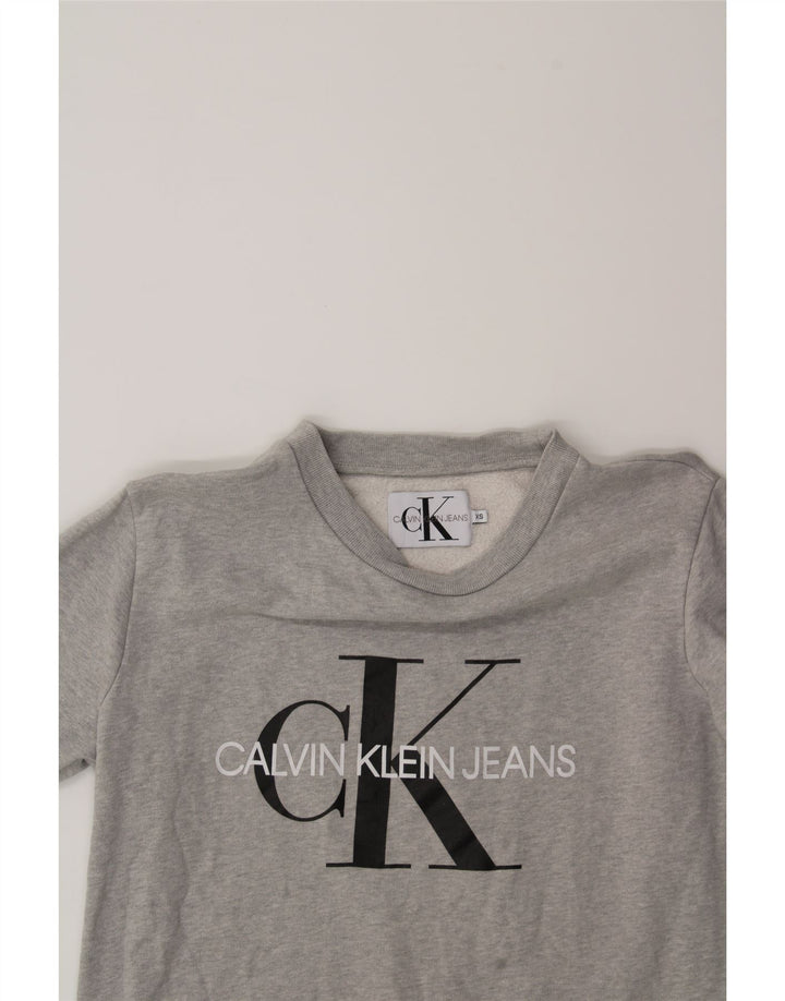 CALVIN KLEIN JEANS Mens Graphic Sweatshirt Jumper XS Grey Cotton Vintage Calvin Klein Jeans and Second-Hand Calvin Klein Jeans from Messina Hembry 
