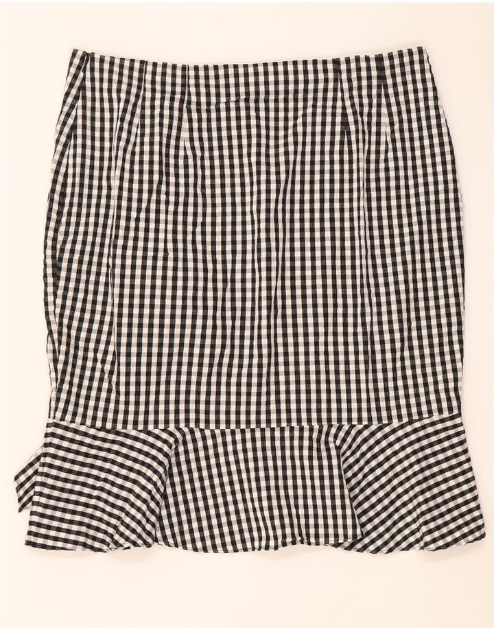 Marks & Spencer Womens Ruffle Skirt UK 16 Large W34 Black Gingham Viscose