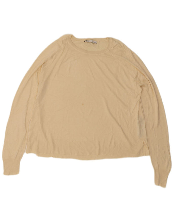 Zara Womens Crop Boat Neck Jumper Sweater UK 16 Large Off White Viscose