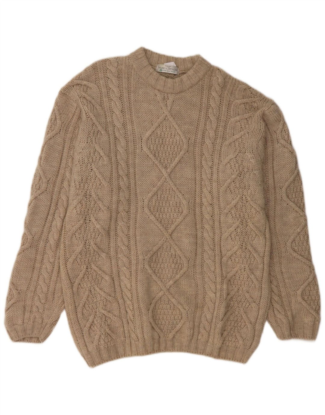 Marks & Spencer Mens Crew Neck Jumper Sweater Medium Beige New Wool