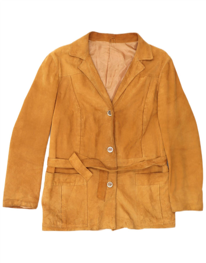 Giacca blazer vintage in pelle scamosciata a 3 bottoni da donna UK 14 in pelle marrone medio