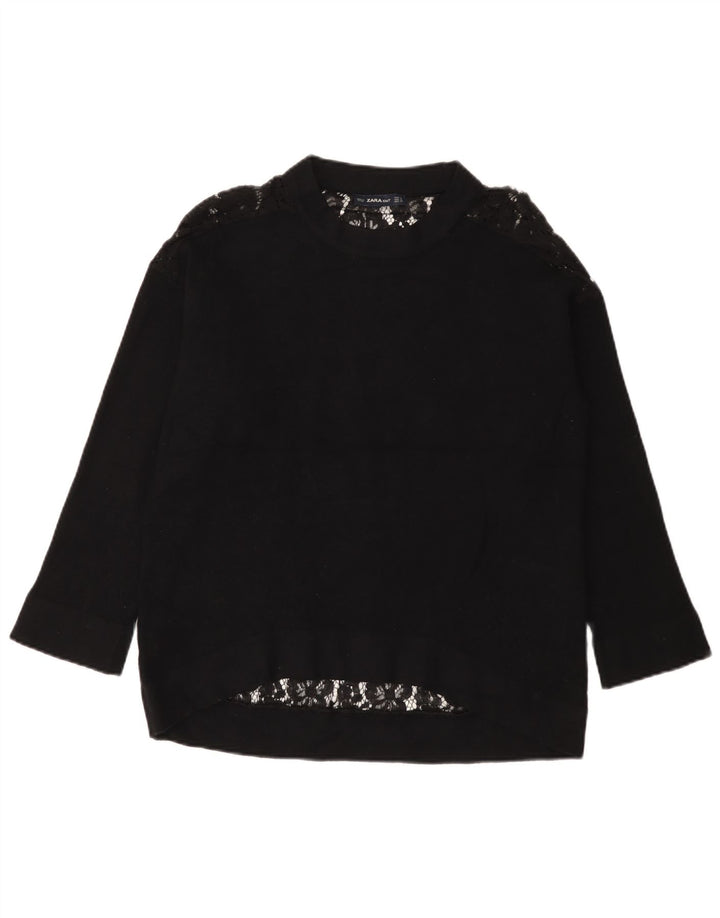 Zara Womens Long Sleeve Oversized Blouse Top UK 10 Small Black