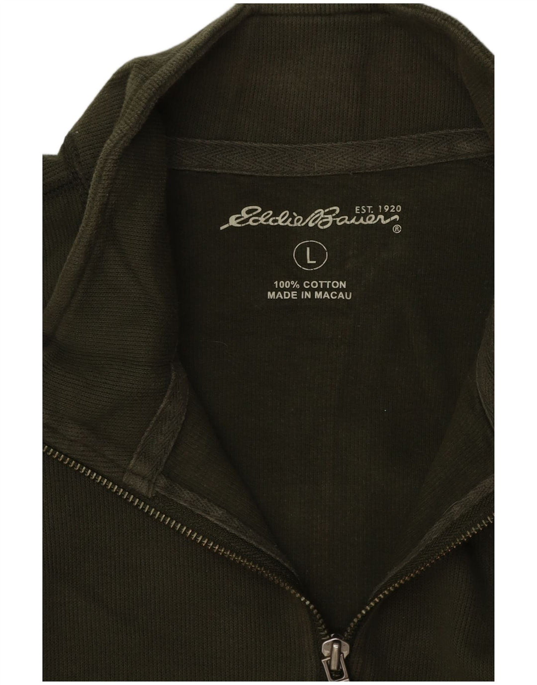 Eddie Bauer Mens Zip Neck Sweatshirt Jumper Large Green Cotton