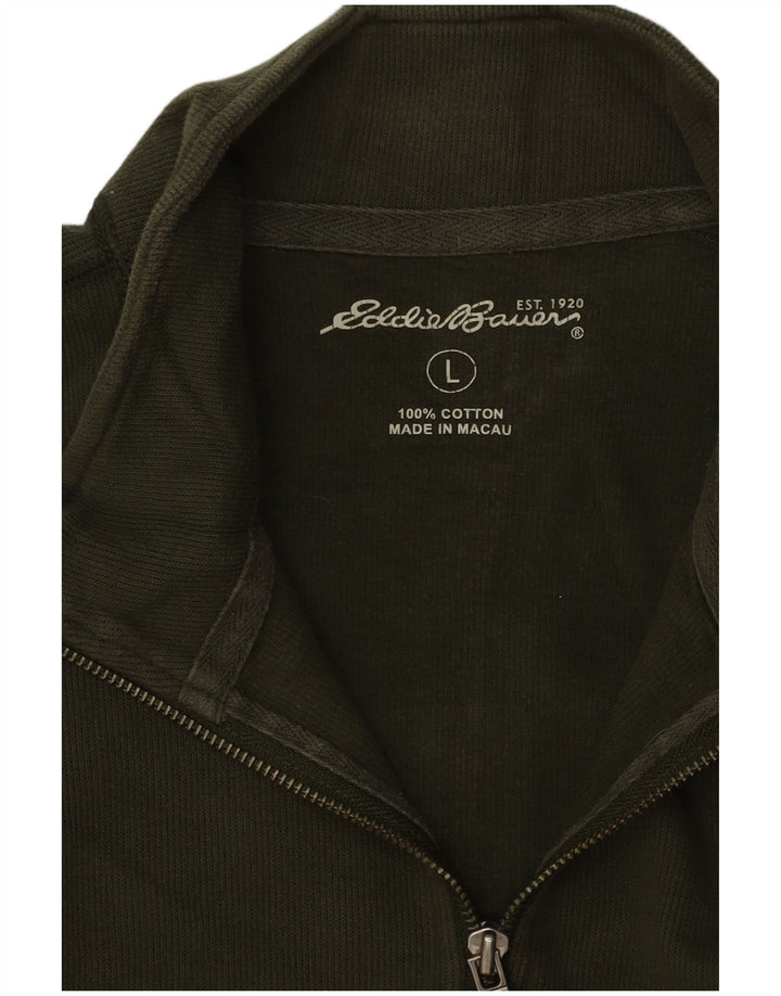Eddie Bauer Mens Zip Neck Sweatshirt Jumper Large Green Cotton
