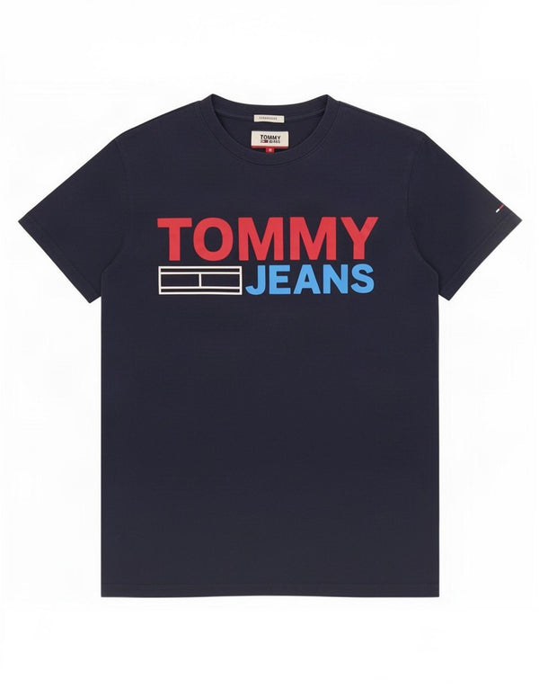 Tommy Hilfiger Camiseta con gráfico de ajuste regular para hombre Top pequeño de algodón azul marino