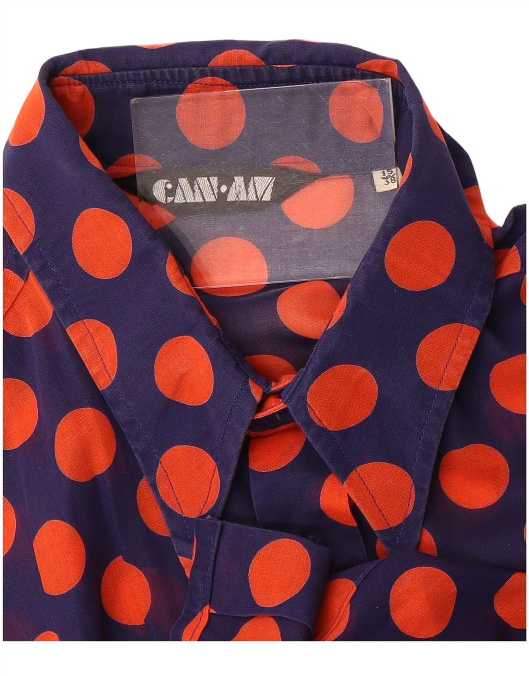Can Am Mens See Through Shirt Size 15 38 Medium Navy Blue Polka Dot
