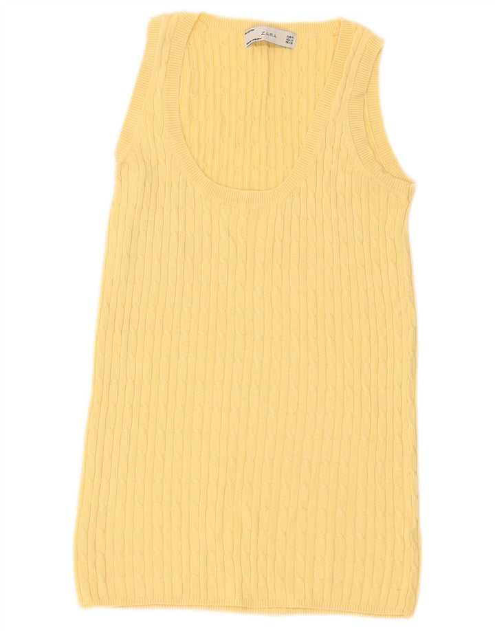 Zara Womens Vest Tank Top UK 12 Medium Yellow Cotton