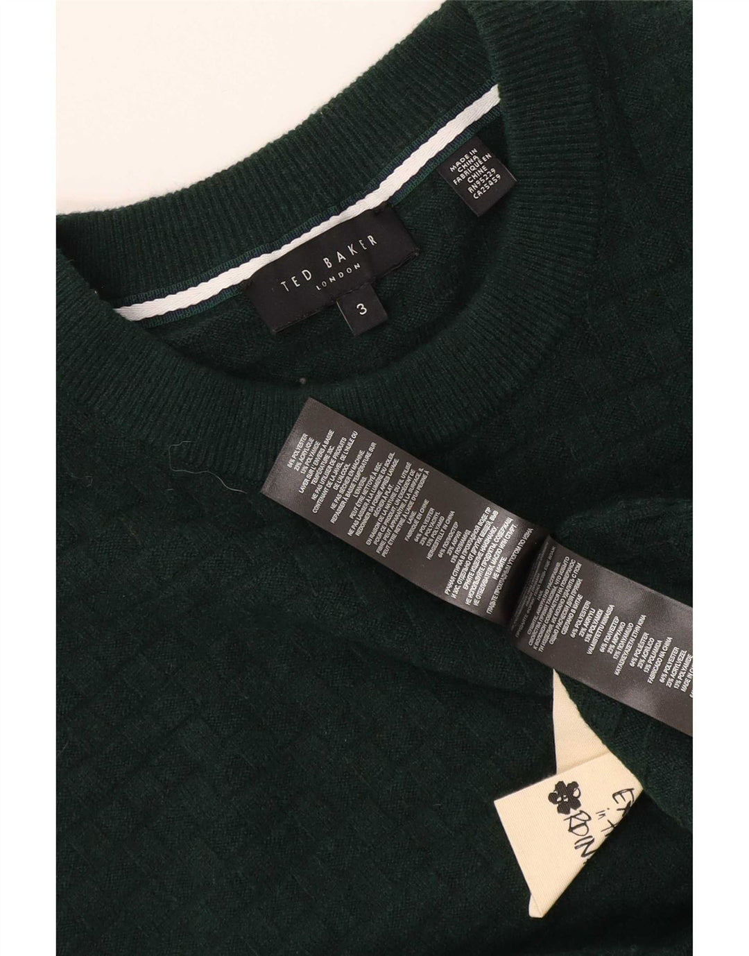 Pulover Ted Baker pentru bărbați, cu gât turnat, mărimea 3, poliester verde mediu