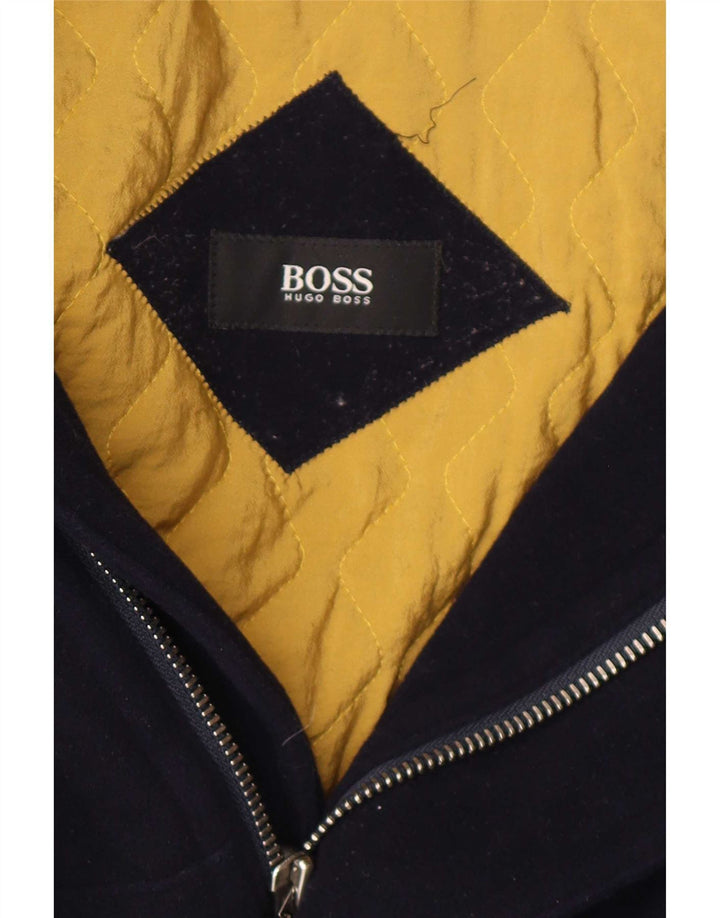 Hugo Boss Mens Bomber Jacket IT 48 Medium Navy Blue Wool