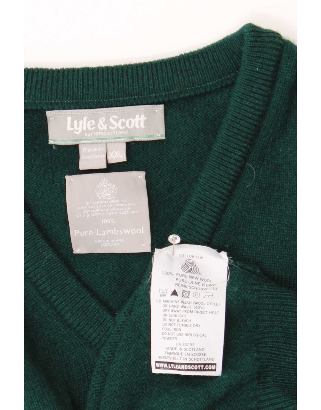 Lyle & Scott Herre V-hals sweater 2XL Grøn uld