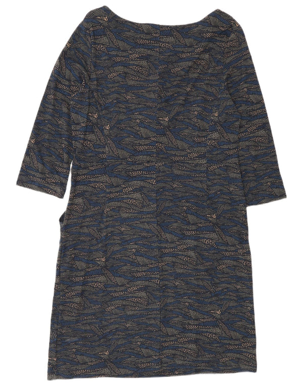 White Stuff Womens Abstract Pattern 3/4 Sleeve Basic Dress UK 14 Large Blue