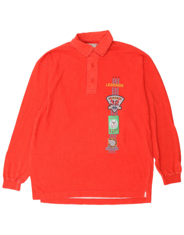United Cotton Herre grafisk langærmet poloshirt Medium Rød