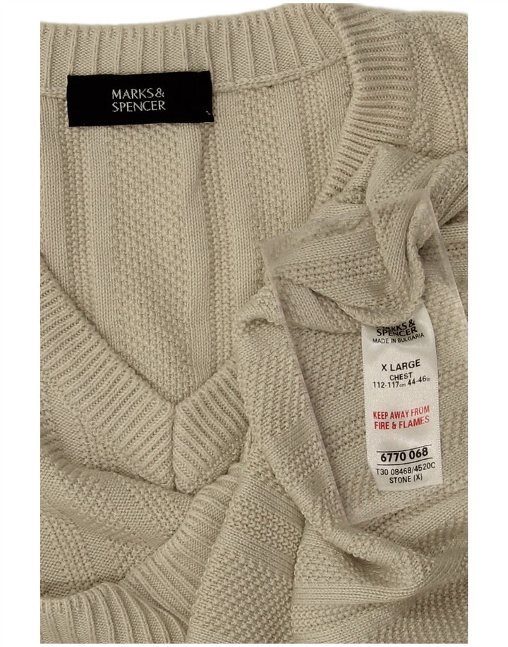 MARKS & SPENCER Suéter masculino com decote em V XL algodão bege