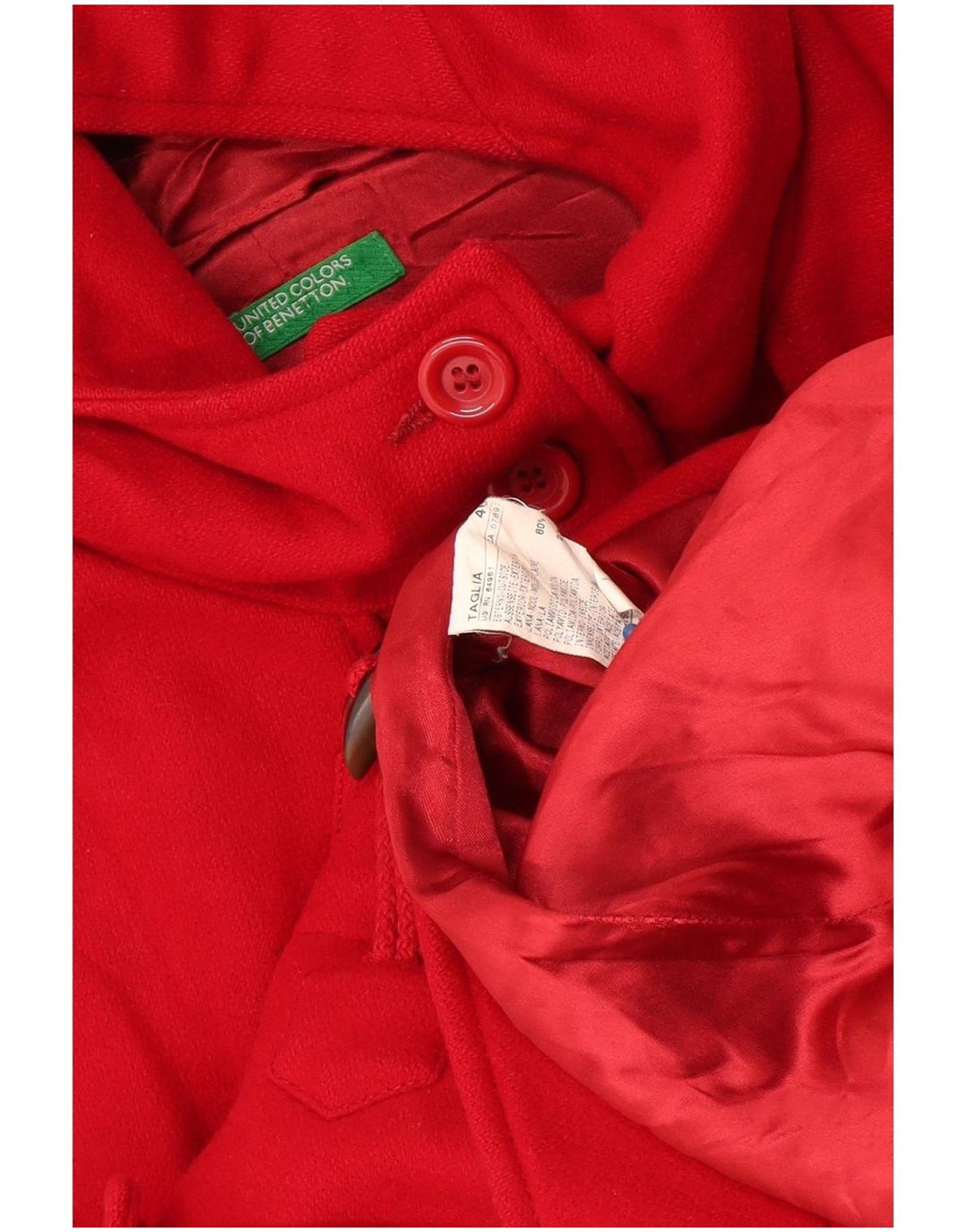 Trenca Benetton Mujer Con Capucha IT 46 Large Lana Roja