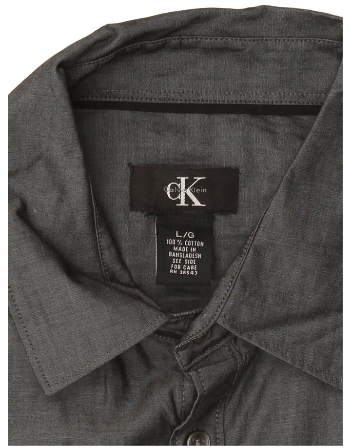 CALVIN KLEIN Mens Short Sleeve Shirt Large Grey Cotton