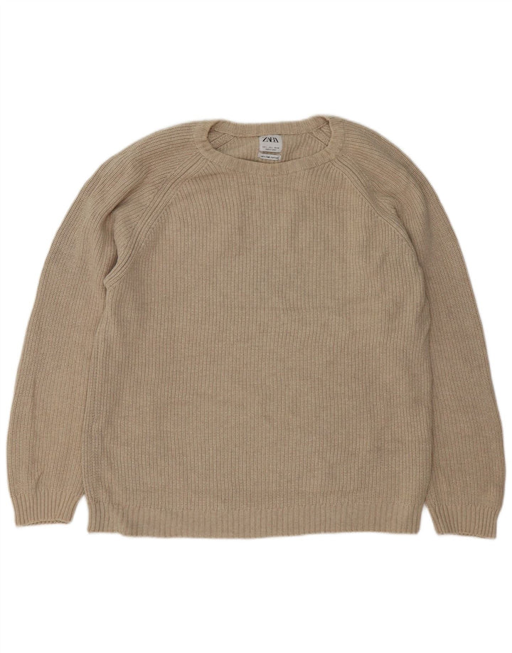 Zara Womens Crew Neck Jumper Sweater Large Beige Cotton