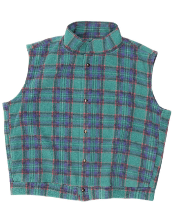 Vintage Mens Loose Fit Fleece Gilet UK 40 Large Turquoise Check Polyester