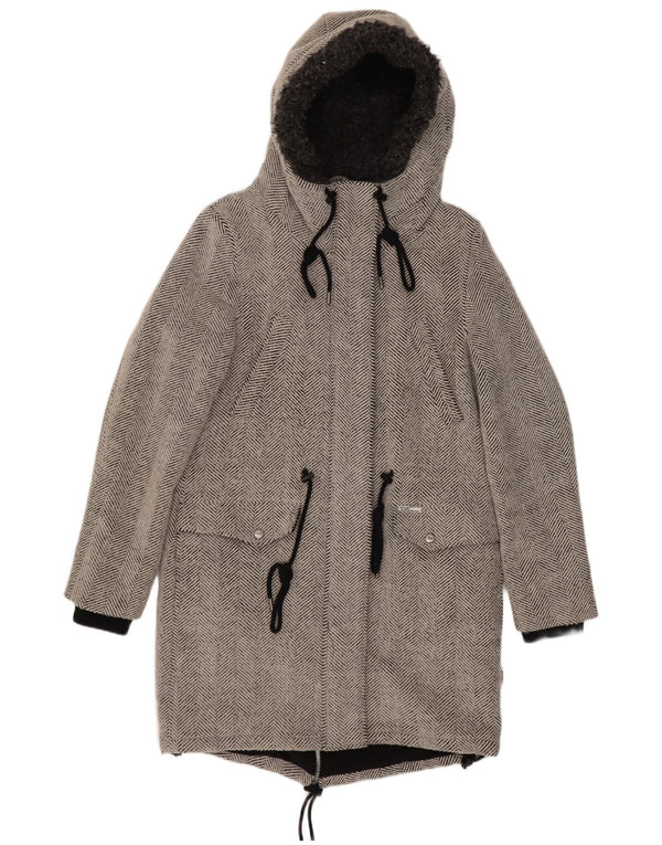 KHUJO Chaqueta parka con capucha para mujer UK 40 Grande Poliéster en espiga gris