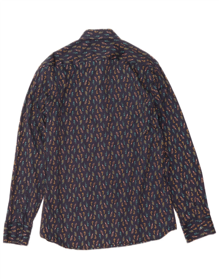 Zara Mens Abstract Pattern Slim Fit Shirt Medium Navy Blue