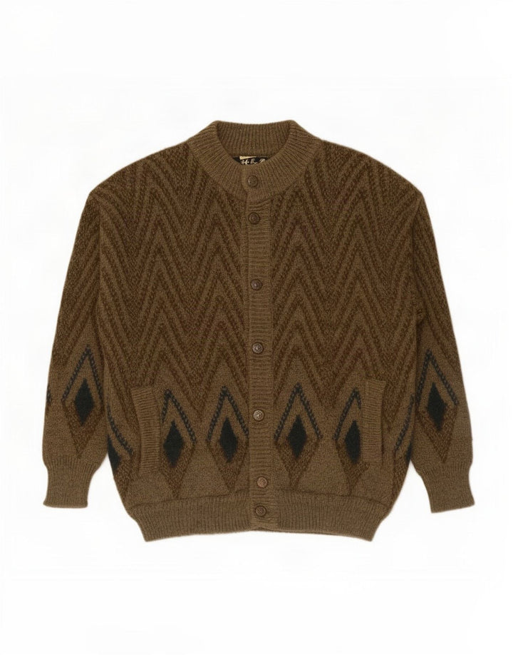 Sweter męski w stylu vintage, średni khaki, geometryczna wełna