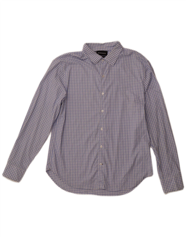 BONOBOS Mens Athletic Fit  Shirt Large Blue Gingham Nylon