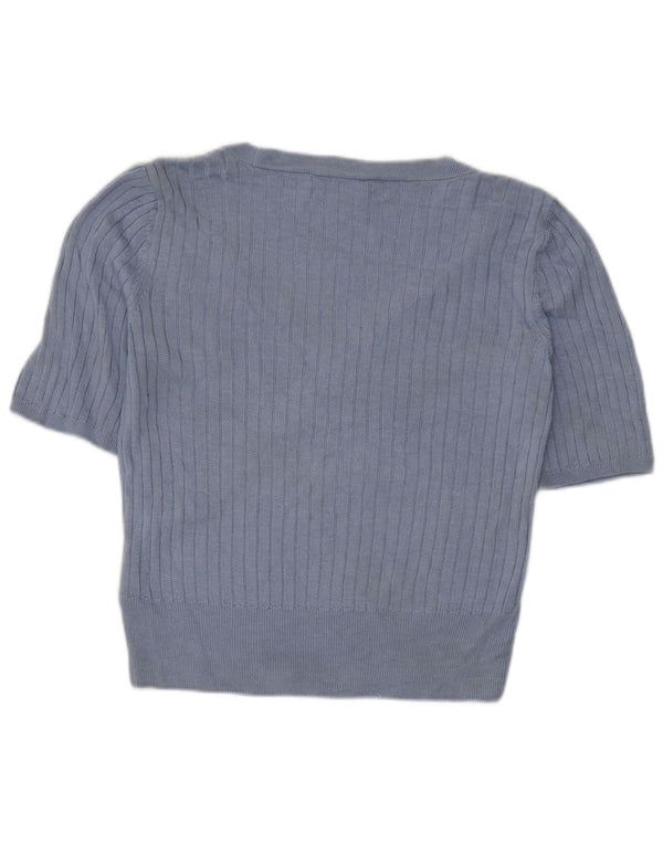 Marks & Spencer Womens Crop Blouse Top UK 12 Medium Blue Viscose
