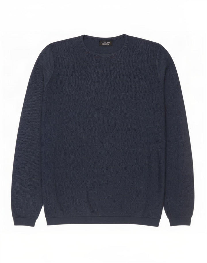 Zara Mens Crew Neck Jumper Sweater Large Navy Blue