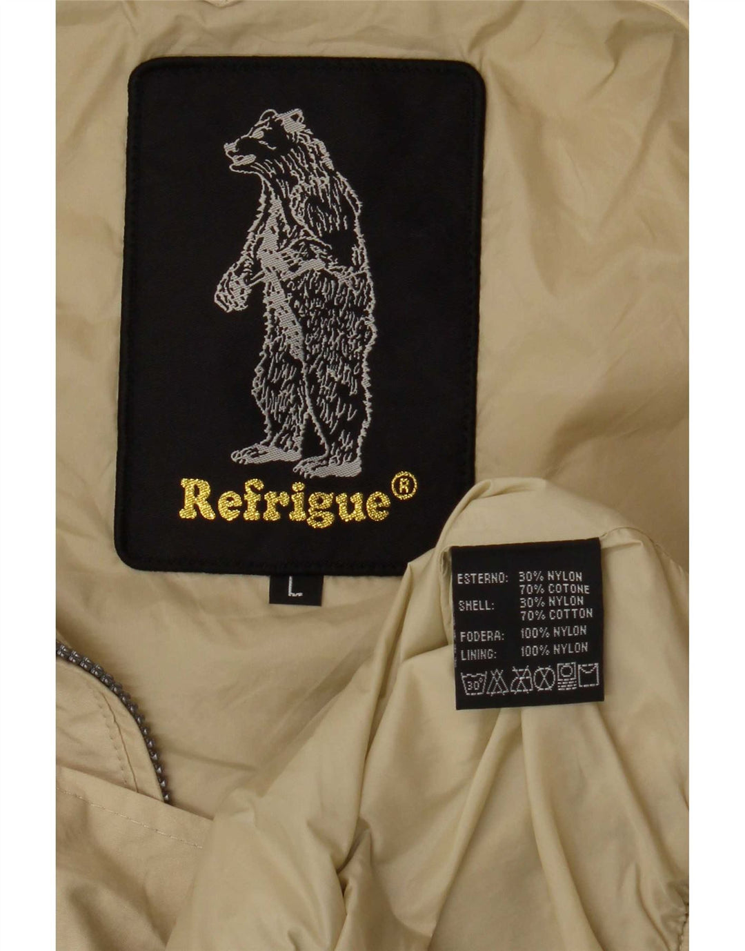 Jaqueta bomber masculina Refrigue UK 40 grande algodão bege