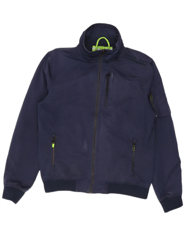 Superdry Mens Bomber Jacket UK 40 Large Navy Blue Polyester