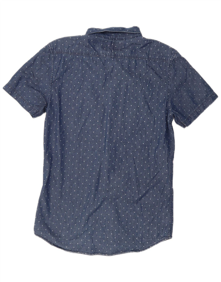 MOSSIMO Mens Short Sleeve Denim Shirt XS Blue Spotted