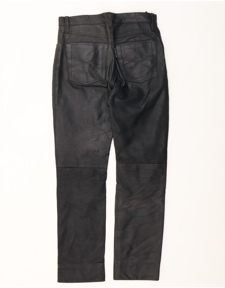 Vintage Mens Straight Leather Trousers W30 L30 Black