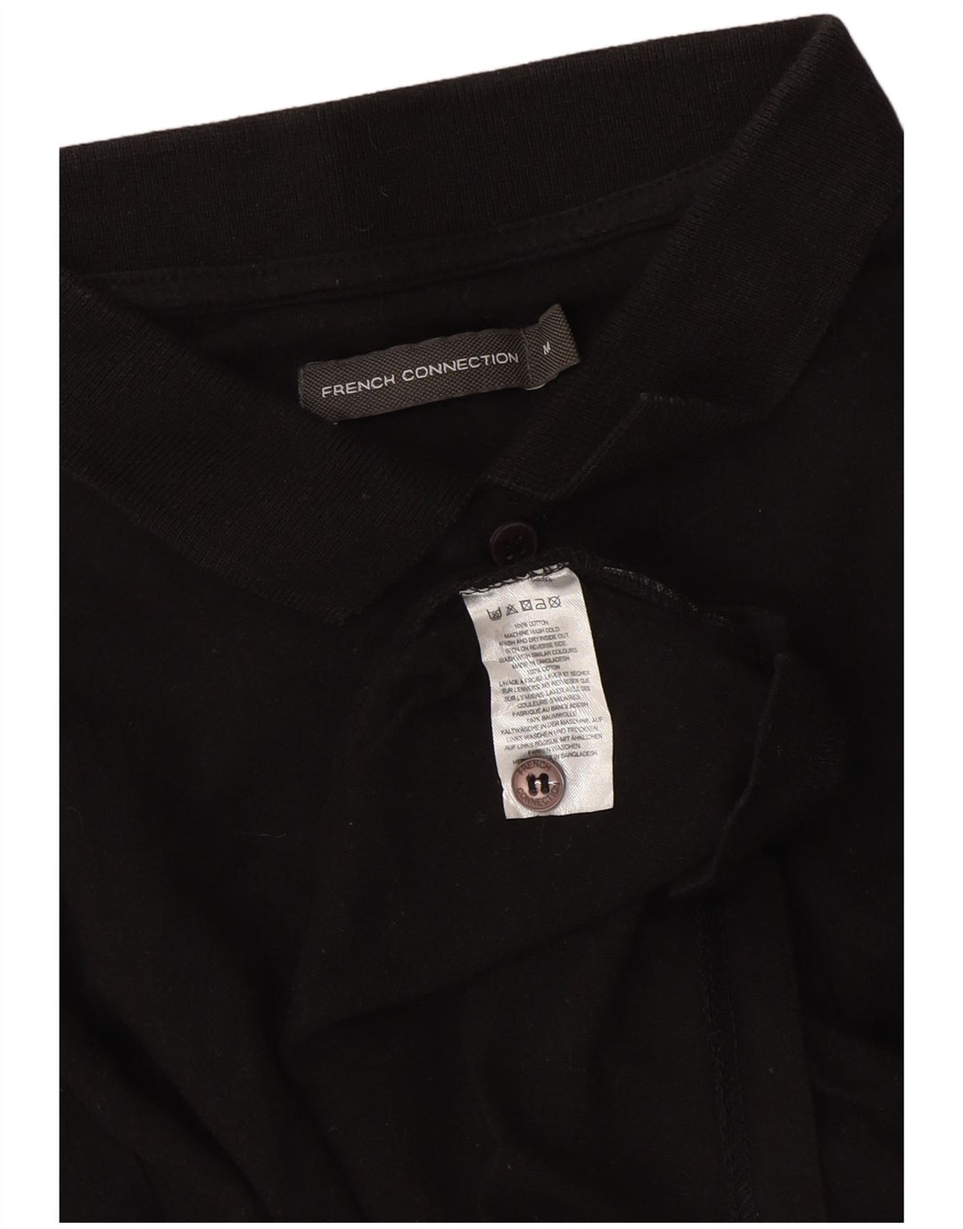French Connection Herren-Langarm-Poloshirt aus mittelschwarzer Baumwolle