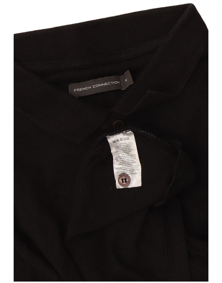 French Connection Herren-Langarm-Poloshirt aus mittelschwarzer Baumwolle