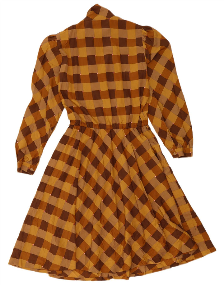 Vintage Womens Long Sleeve A-Line Dress IT 42 Medium Brown Check