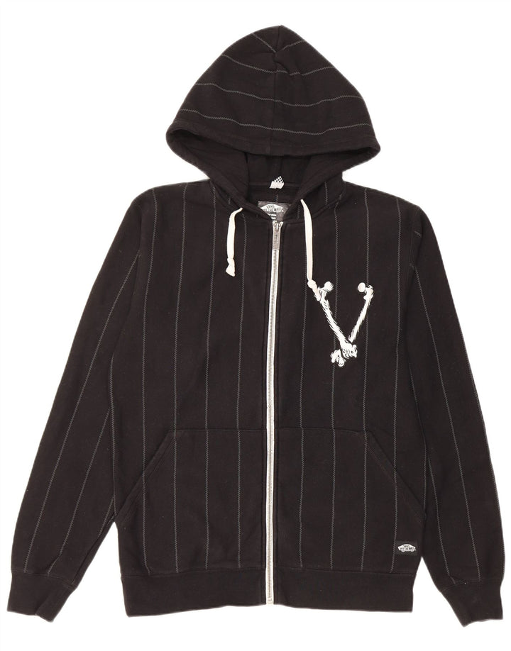 Vans Mens Zip Hoodie Sweater Small Black Striped Cotton