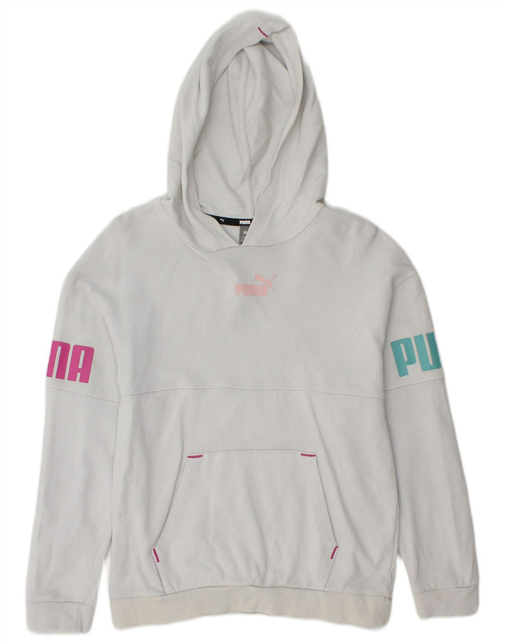 Jumper com capuz gráfico PUMA Boys 13-14 anos algodão branco