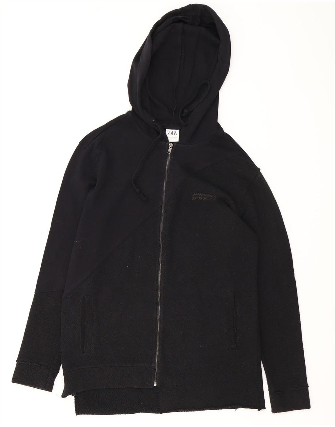 Zara Mens Zip Hoodie Sweater Small Black Cotton