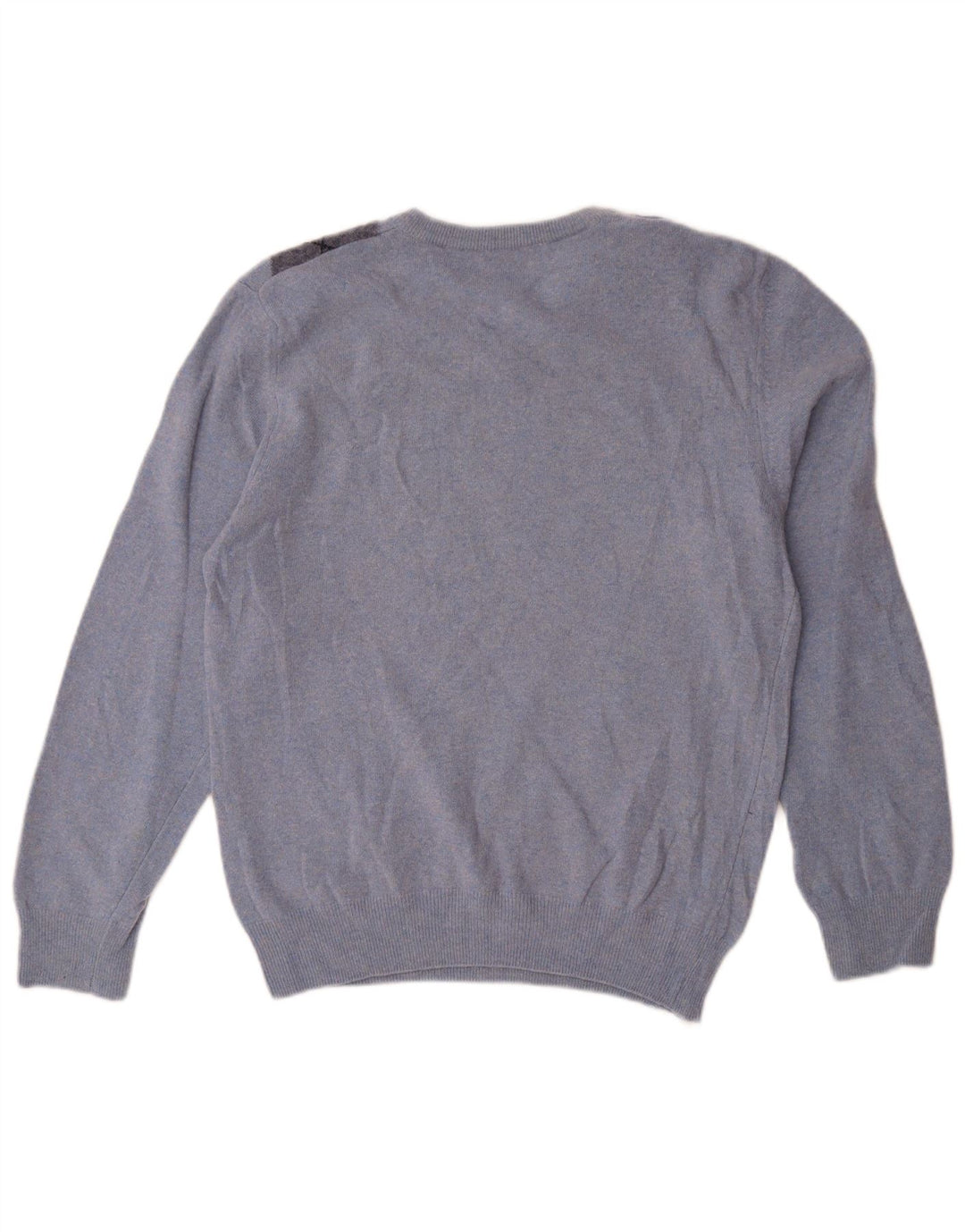 Matteo Volpi Womens V-Neck Jumper Sweater UK 12 Medium Blue Argyle/Diamond