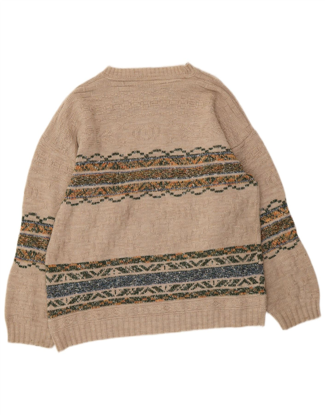 NORTH POLE Mens Crew Neck Jumper Sweater Medium Beige Fair Isle Wool